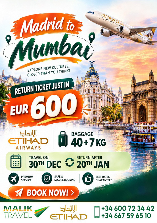 Madrid to Mumbai return ticket from €600
